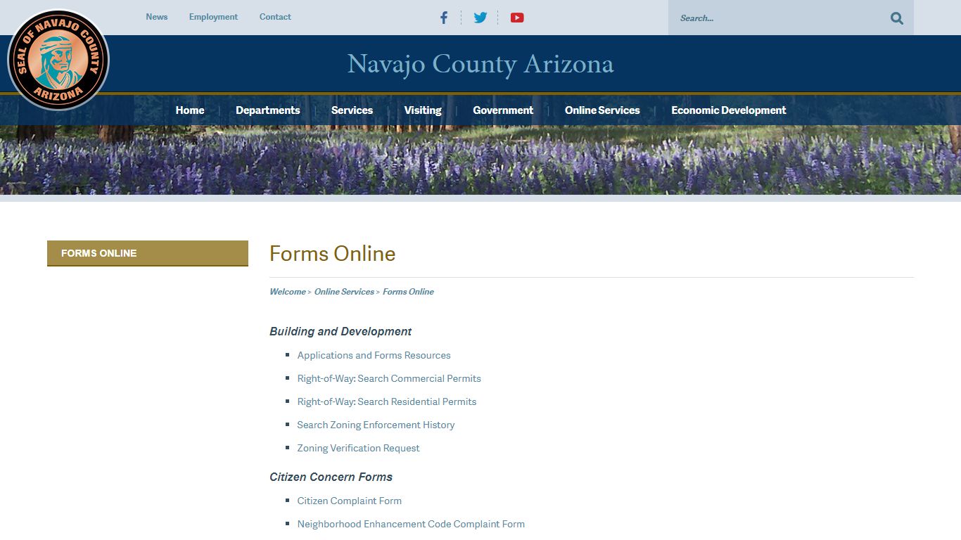 Navajo County Arizona Government > Online Services > Forms Online